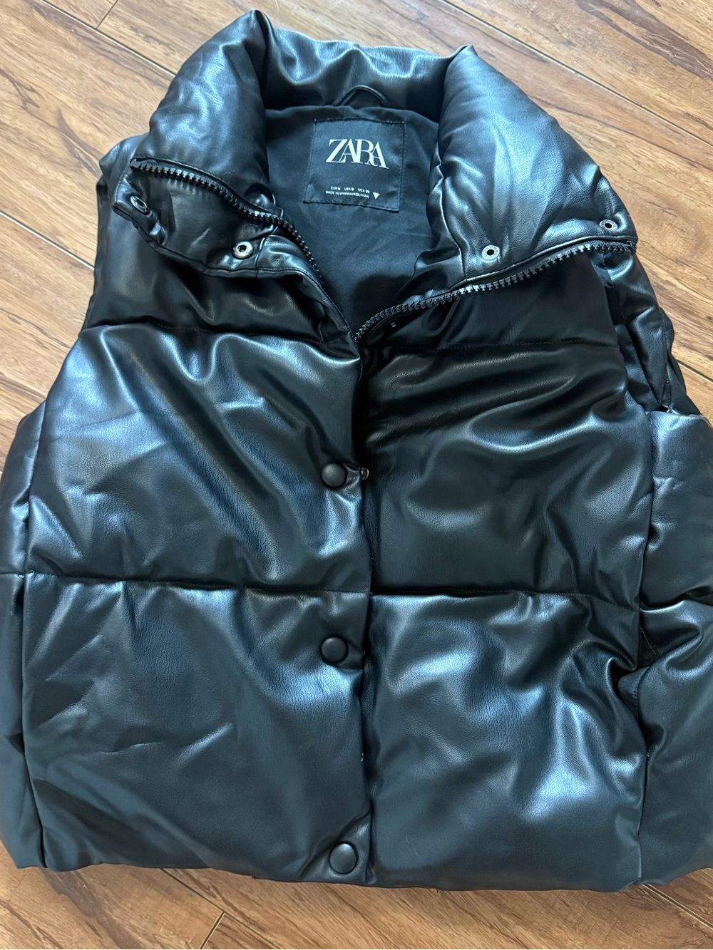 ZARA Women's Black Leather puffer Vest
